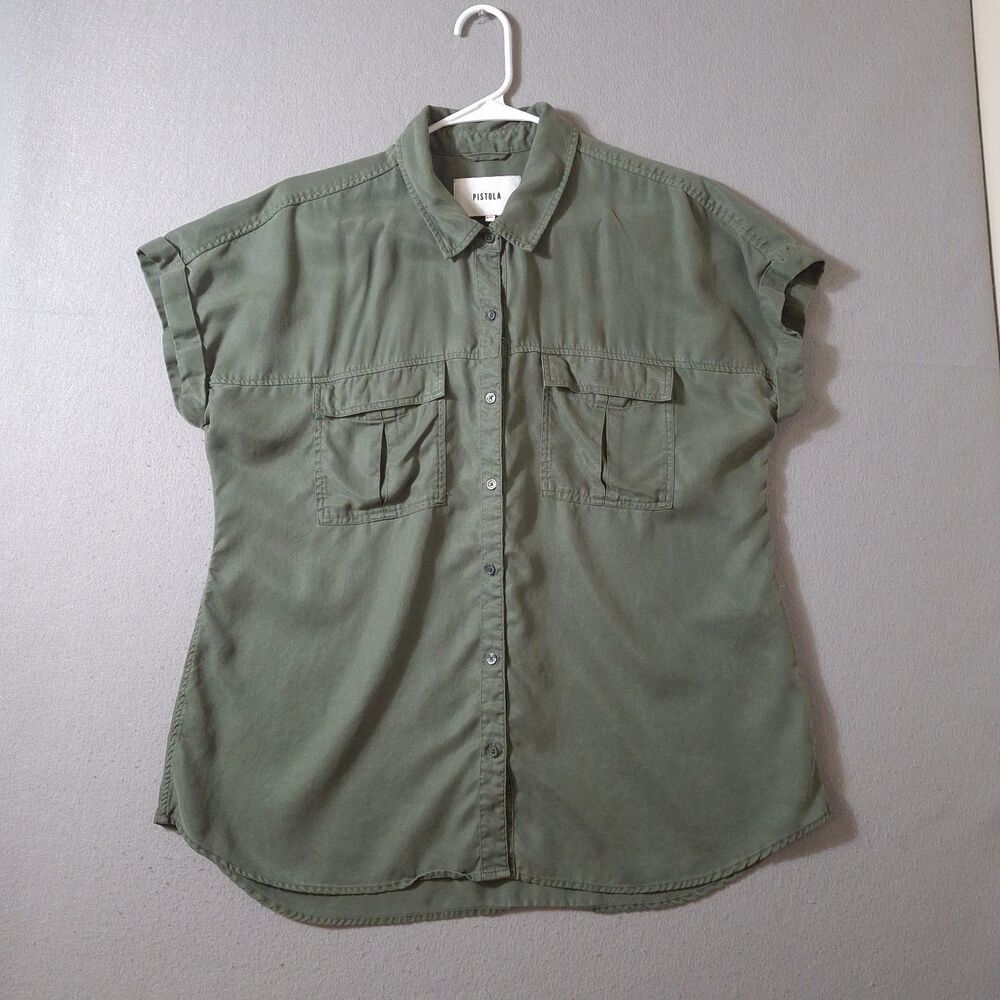 PISTOLA Oversized Utility Shirt Women’s XXL Olive Green Dress Tencel Button up